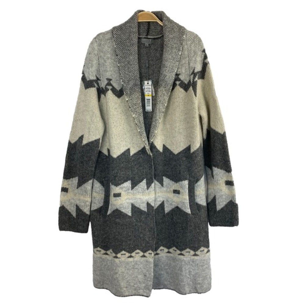 Joseph A Aztec Duster Long‎ Cardigan Women M Gray Southwestern Button Front NWT